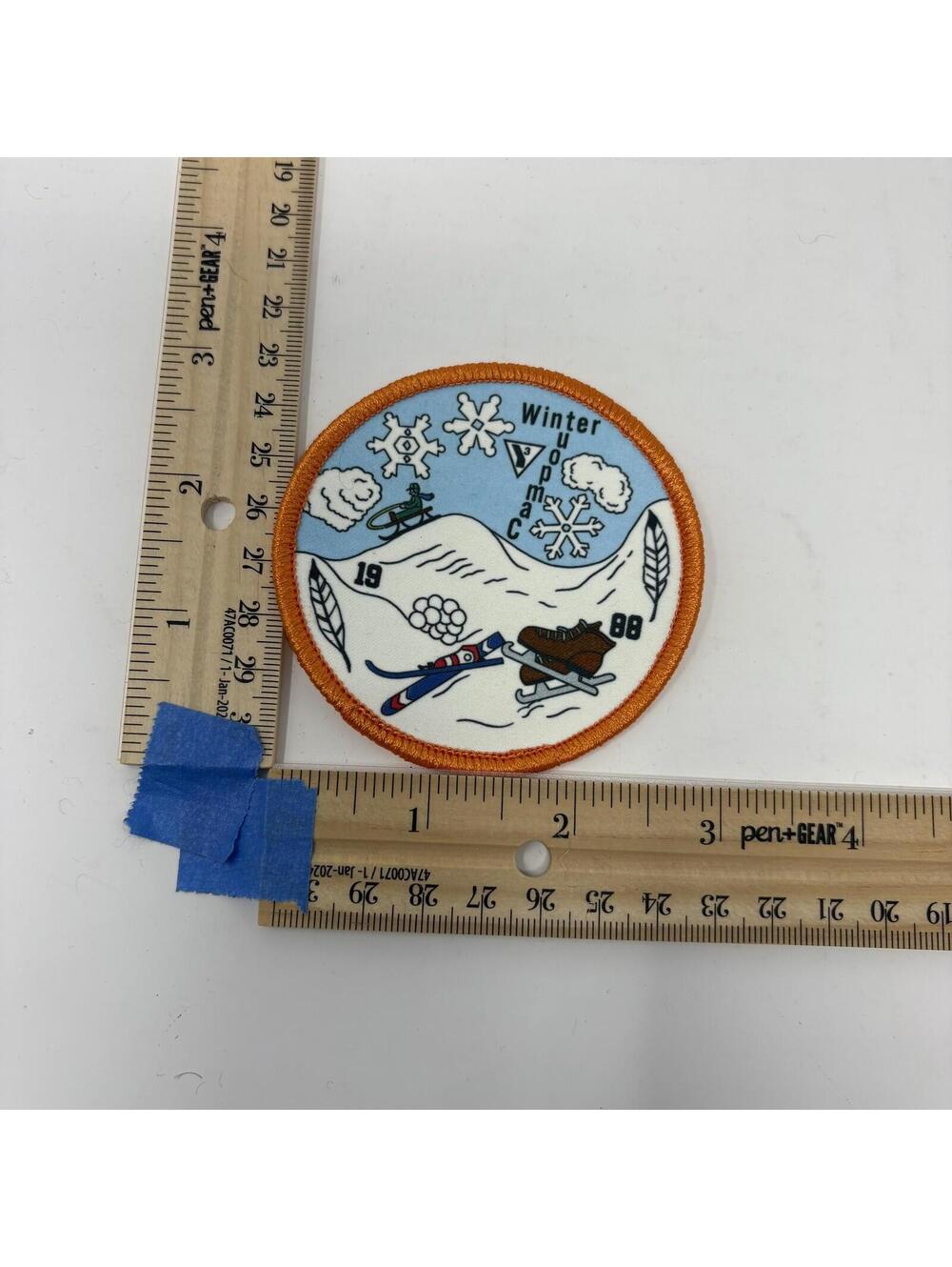 YMCA Y3 Winter Campout 1988 Jamboree Patch Skiing Sled Snowflakes Vintage